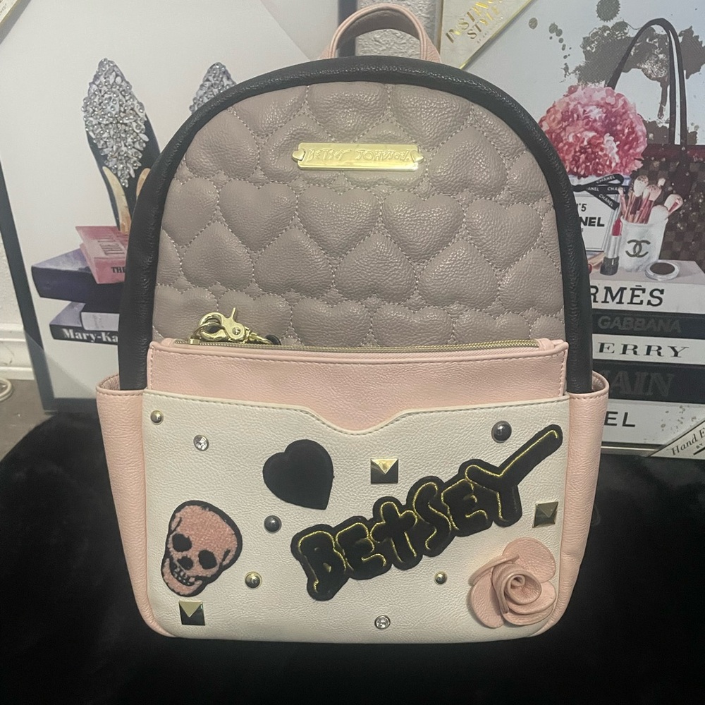 Betsey Johnson Pink and White Patch Backpack